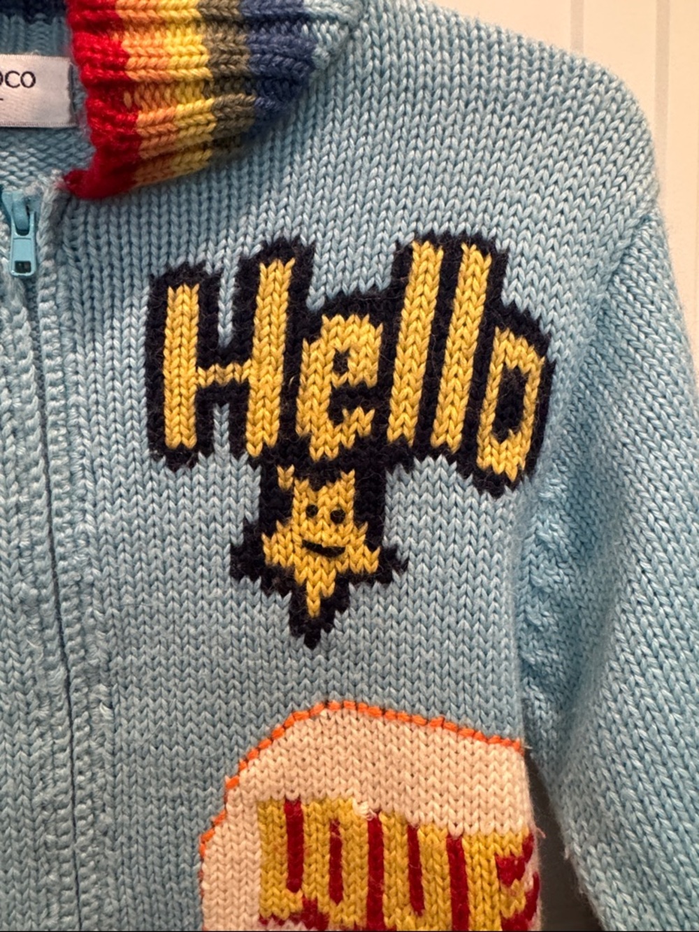 Pett Coco Kids' Light Blue Zip-Up Graphic Sweater - Picture 5 of 10